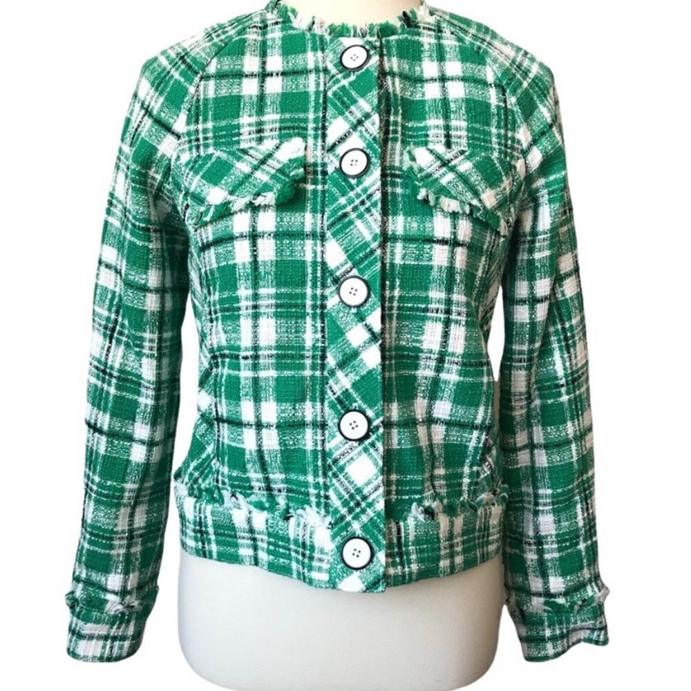 CAbi 5653 Green Library Plaid Tweed Jacket M - Picture 4 of 12